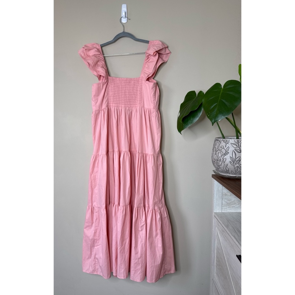 Abercrombie & Fitch Ruffle Sleeve Tiered Poplin Maxi Dress Pink Size Large Tall - Picture 4 of 7